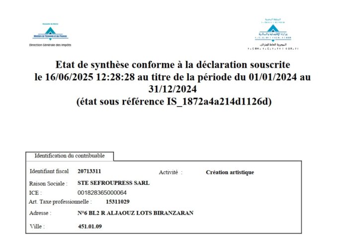 البيان الإجمالي الختامي للقوائم التركيبية التحليلية لسنة 2024 لشركة صفروبريس